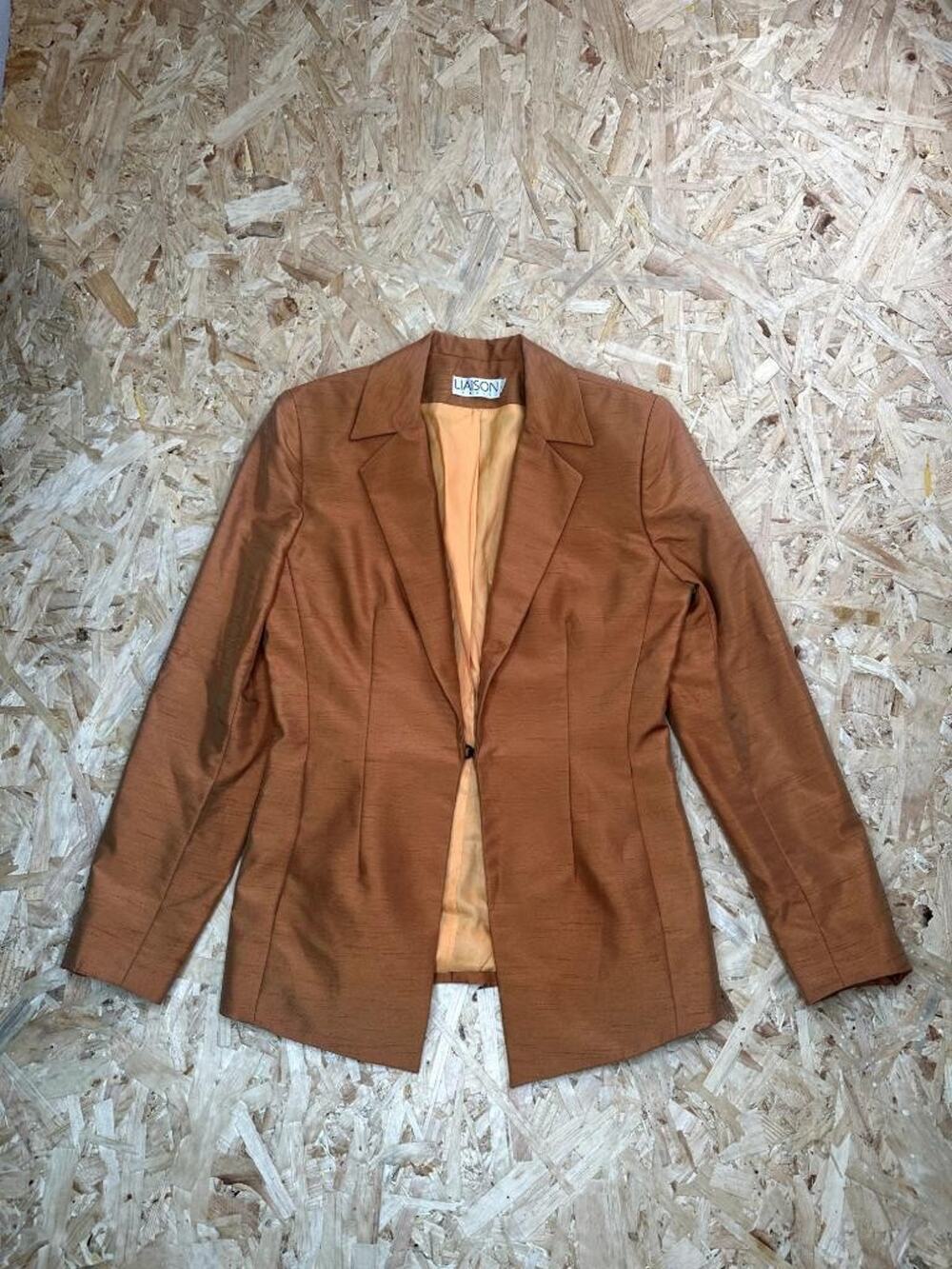 Liaison Paris Blazer Jacket Womens 4 Bronze Orange Shantung Raw Silk Look